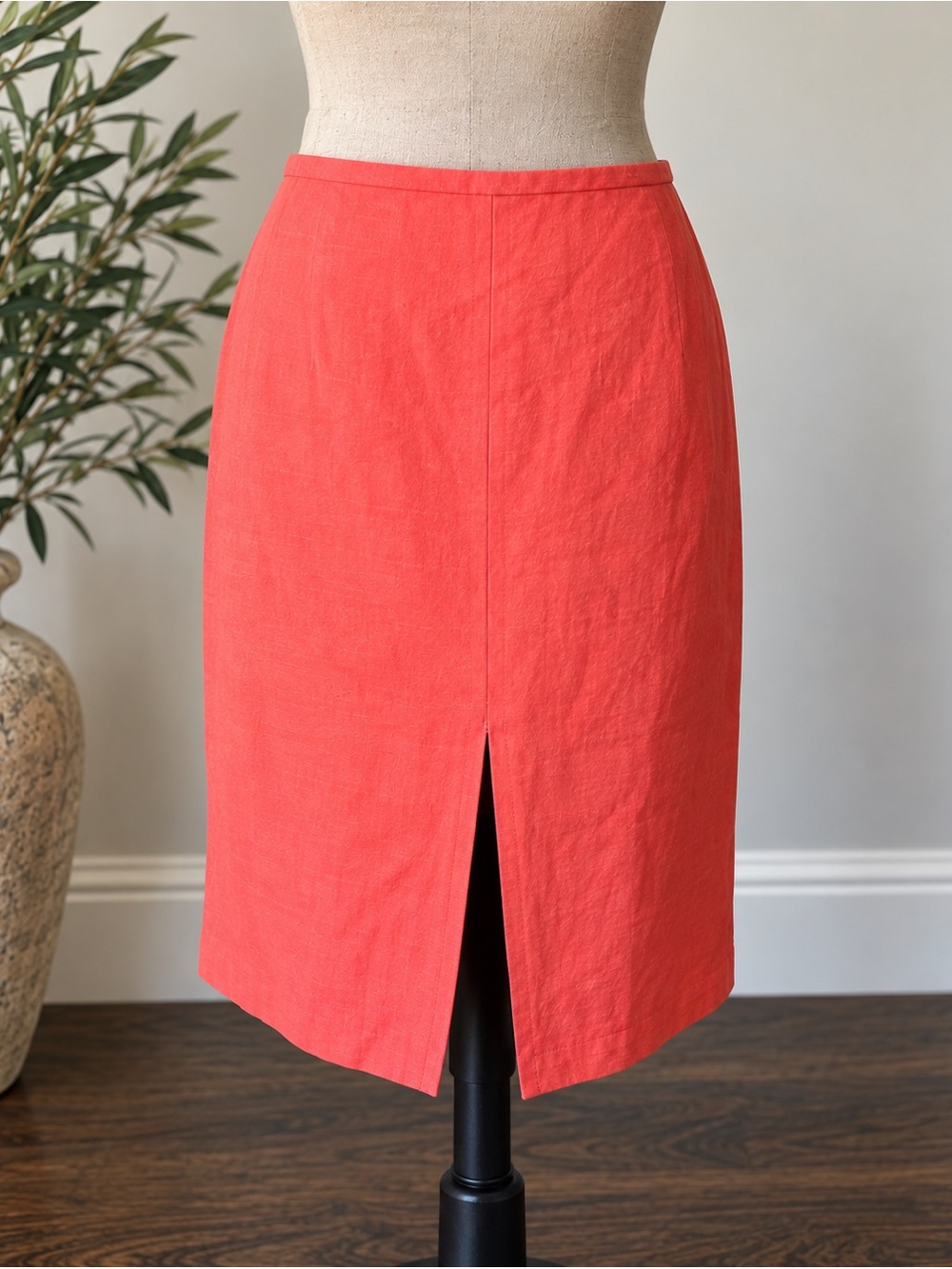 Vintage Carlisle Coral Linen Silk Pencil Midi Skirt Size 12